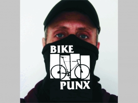 Bike Punx čierna univerzálna elastická multifunkčná šatka vhodná na prekritie úst a nosa aj na turistiku pre chladenie krku v horúcom počasí